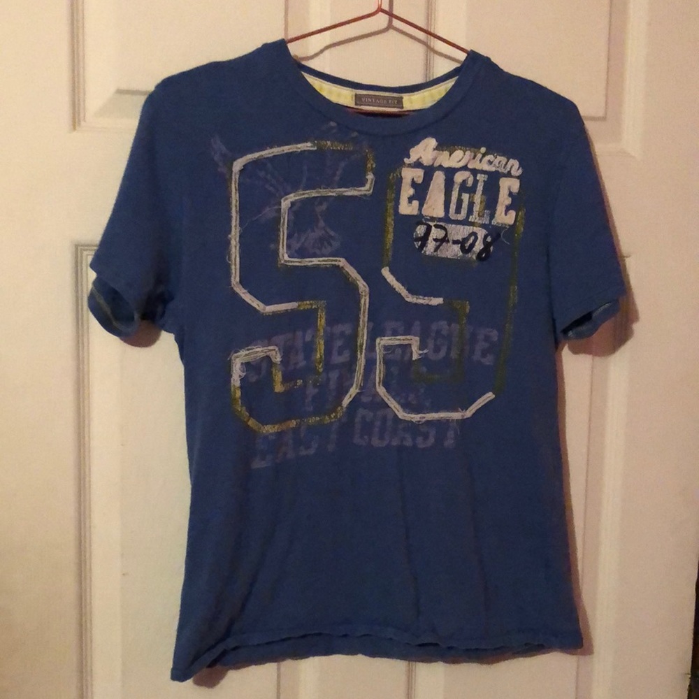 American Eagle Outfitters Blue Distressed T-Shirt Mens Small S